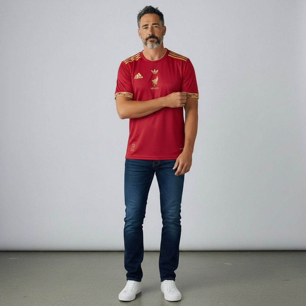 Adidas Mexico de Oro Red & Gold Soccer Jersey Mens Slim Fit XXL 2XL AEROREADY